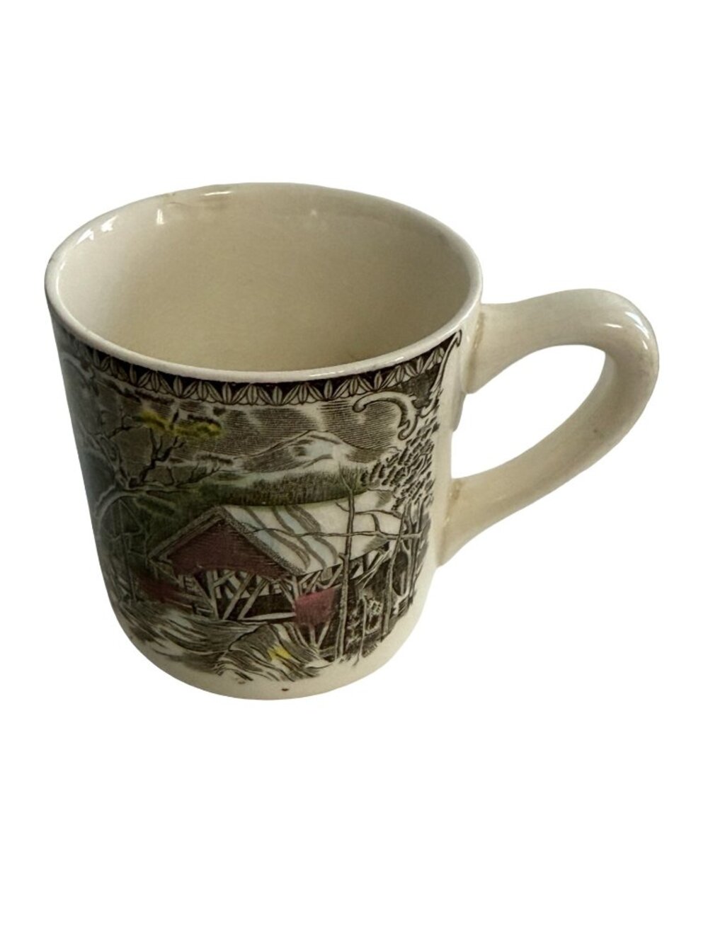 Vintage Made in England Scenic Transferware Mug Covered Bridge Mill Landscape